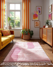 Pink Morrocan Wool Rug 3 X 5 Ft | 90 X 150 Cm / With Tassels / Short (0.4” / 1 cm)