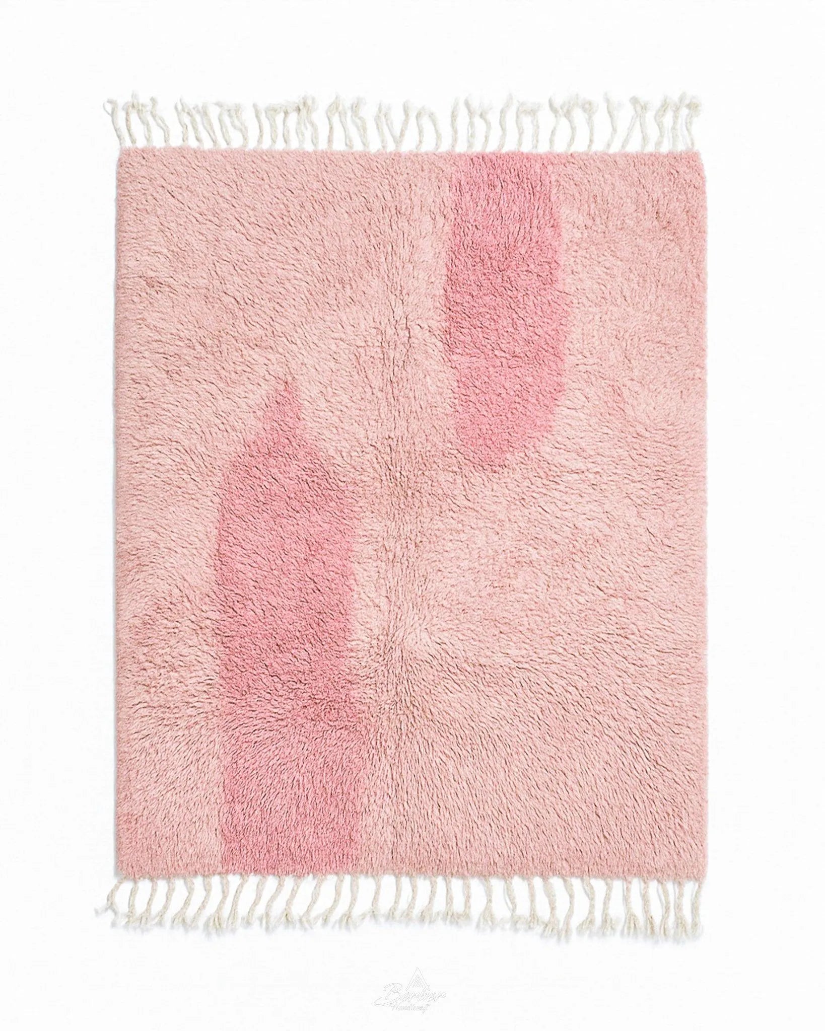 Pink Morrocan Wool Rug 3 X 5 Ft | 90 X 150 Cm / With Tassels / Short (0.4” / 1 cm)