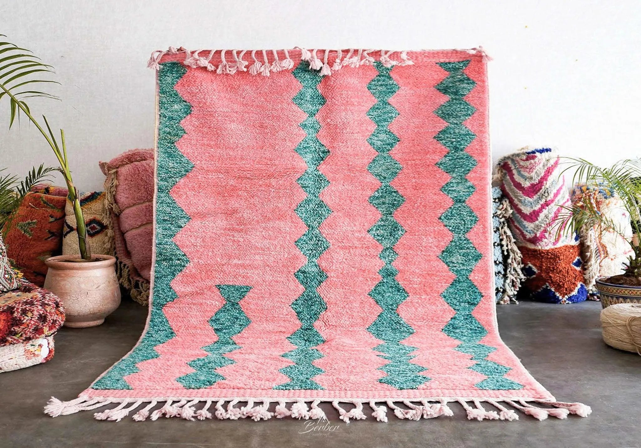 Pink Turquoise Boujaad Rug-Berber Handicraft