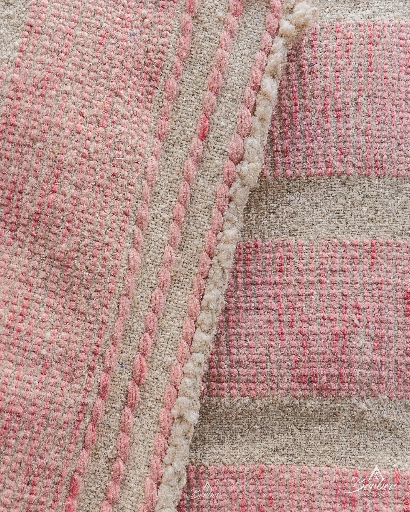Pink Wool Rug 3 X 5 Ft | 90 X 150 Cm / With Tassels / Short (0.4” / 1 cm)