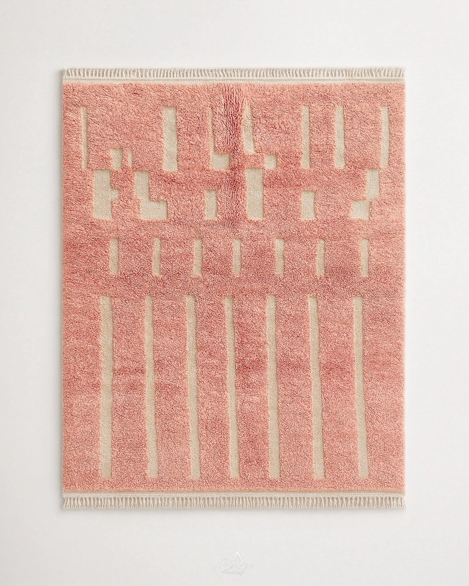 Pink Wool Rug 3 X 5 Ft | 90 X 150 Cm / With Tassels / Short (0.4” / 1 cm)
