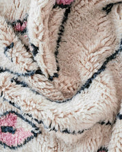 Pink and White Azilal Rug 3 X 5 Ft | 90 X 150 Cm / With Tassels / Short (0.4” / 1 cm)