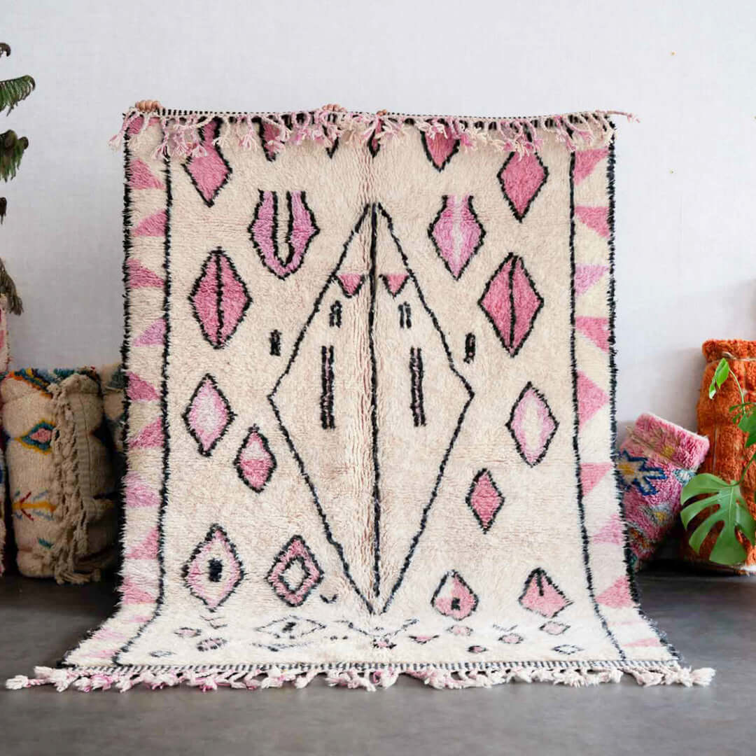 Pink and White Azilal Rug - Berber Handicraft