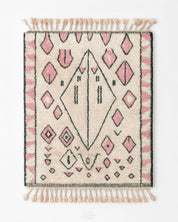 Pink and White Azilal Rug 3 X 5 Ft | 90 X 150 Cm / With Tassels / Short (0.4” / 1 cm)