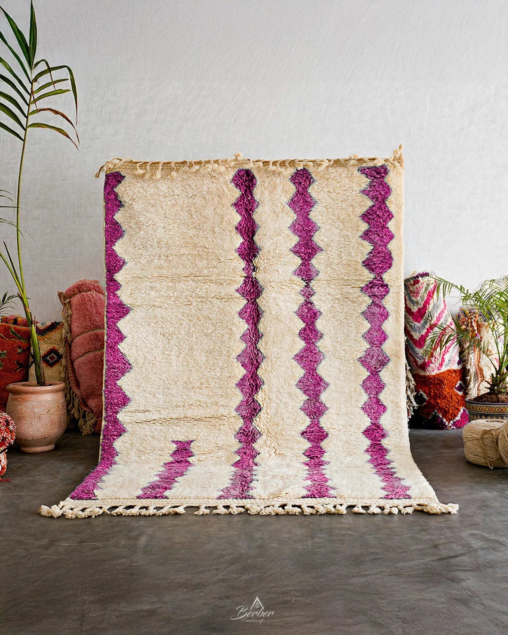 Purple Azilal Rug 3 X 5 Ft | 90 X 150 Cm / With Tassels / Short (0.4” / 1 cm)
