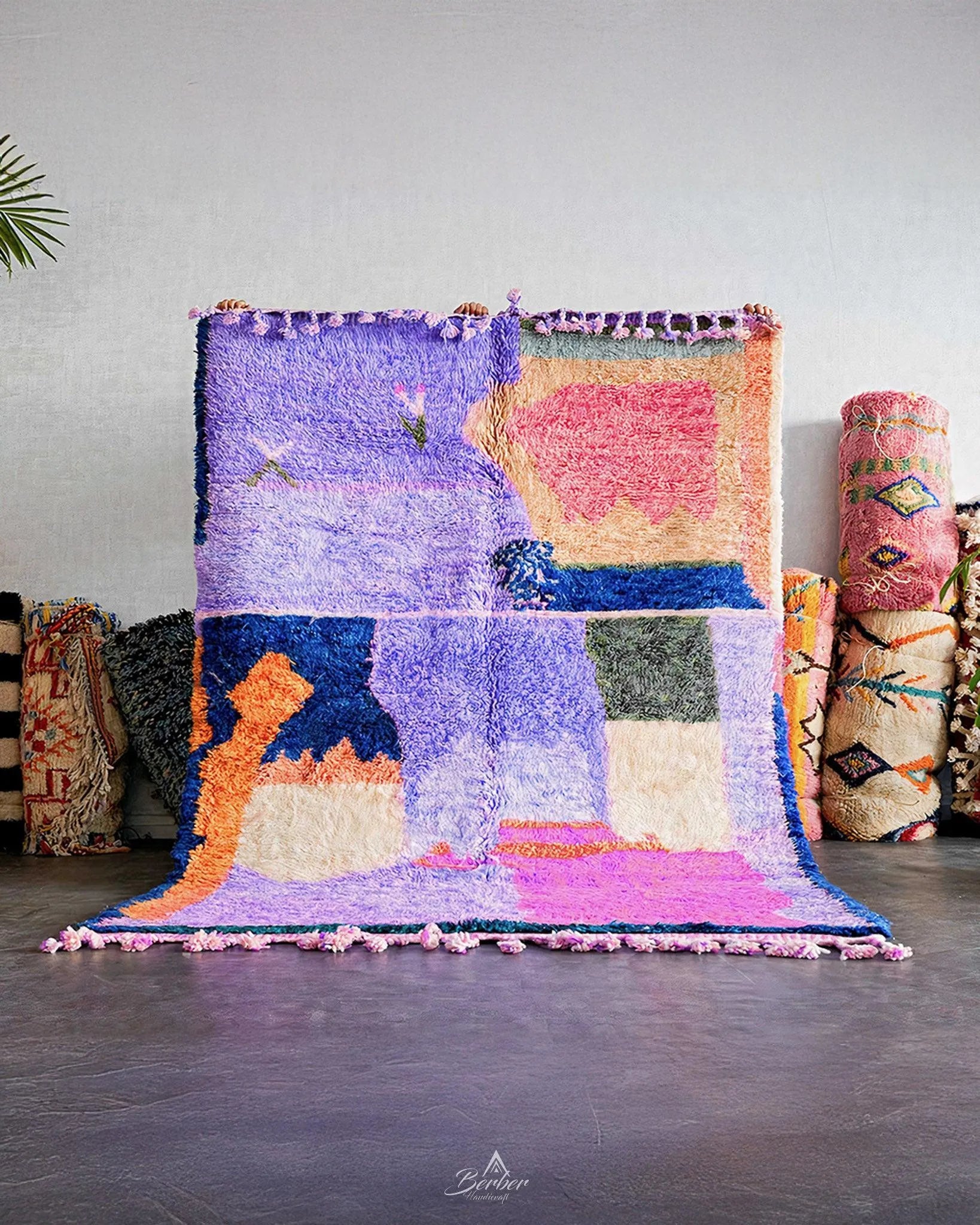 Purple Boujaad Carpet 3 X 5 Ft | 90 X 150 Cm / With Tassels / Short (0.4” / 1 cm)
