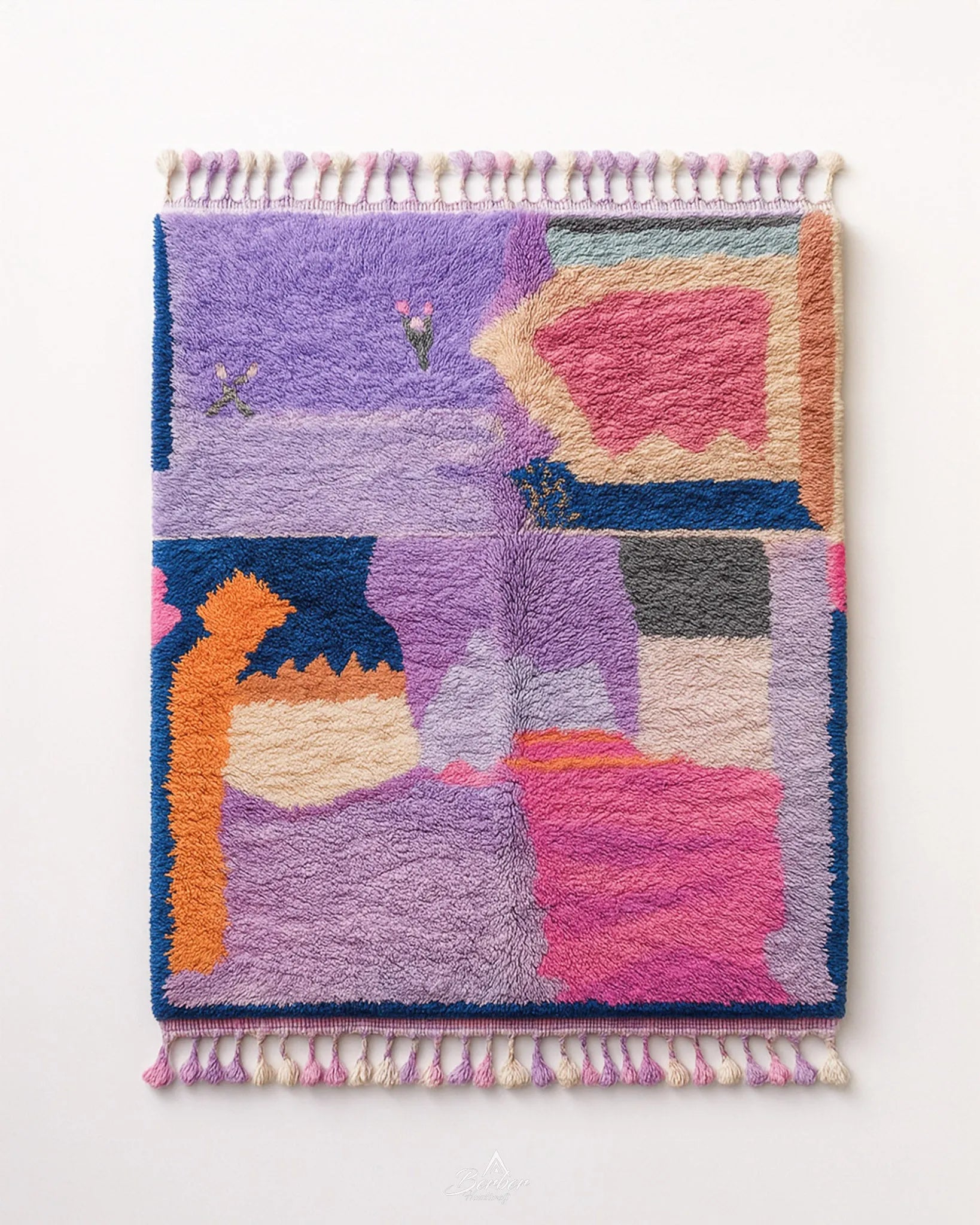 Purple Boujaad Carpet 3 X 5 Ft | 90 X 150 Cm / With Tassels / Short (0.4” / 1 cm)