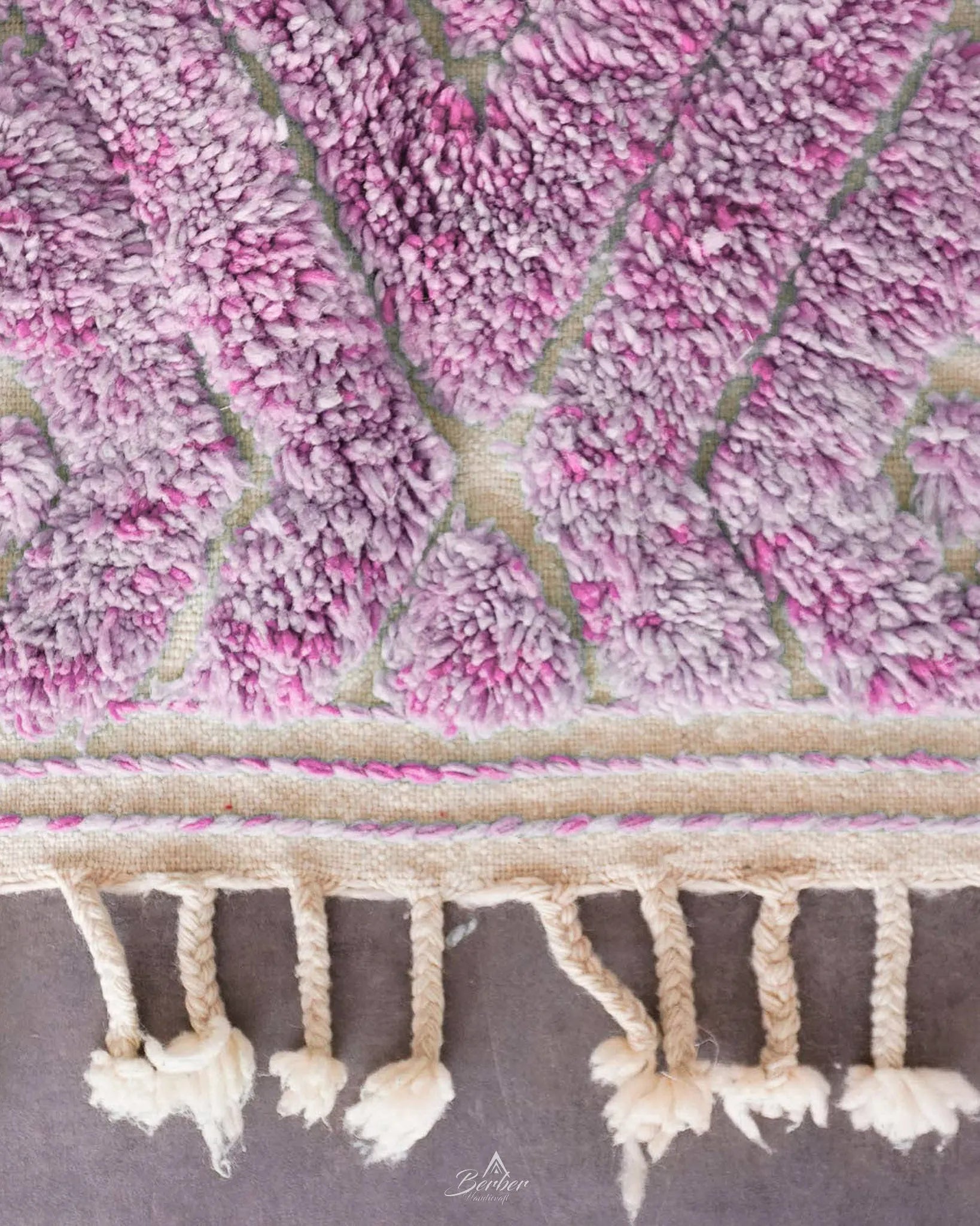 Purple Treillis Moroccan Rug 3 X 5 Ft | 90 X 150 Cm / With Tassels / Short (0.4” / 1 cm)