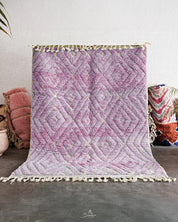 Purple Treillis Moroccan Rug 3 X 5 Ft | 90 X 150 Cm / With Tassels / Short (0.4” / 1 cm)