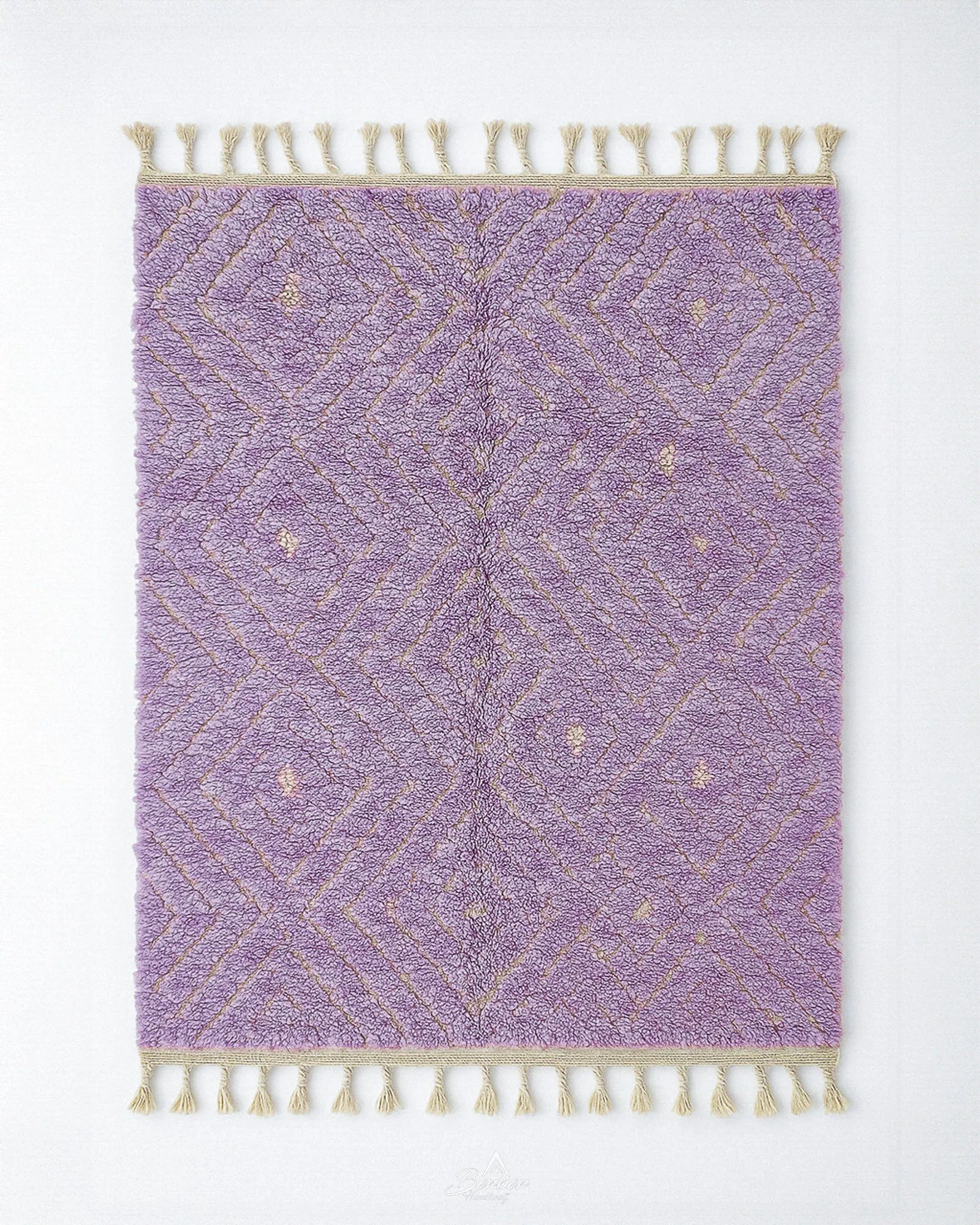 Purple Treillis Moroccan Rug 3 X 5 Ft | 90 X 150 Cm / With Tassels / Short (0.4” / 1 cm)