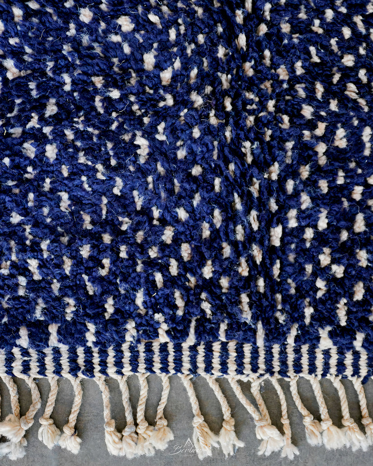 Blue Dotted Berber Rug 3 X 5 Ft | 90 X 150 Cm / With Tassels / Short (0.4” / 1 cm)