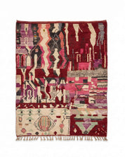 Multicolored patterned rug with geometric design on a white background
