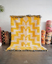 White and Gold Rug 3 X 5 Ft | 90 X 150 Cm / With Tassels / Short (0.4” / 1 cm)