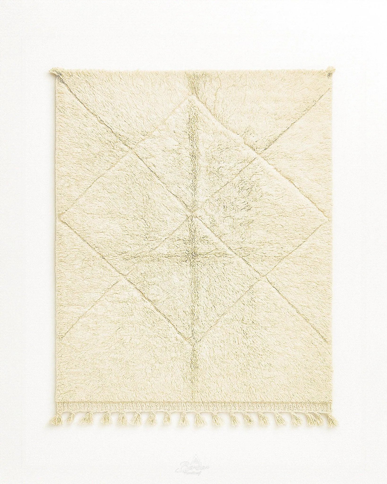Small Beni Ourain Rug 3 X 5 Ft | 90 X 150 Cm / With Tassels / Short (0.4” / 1 cm)