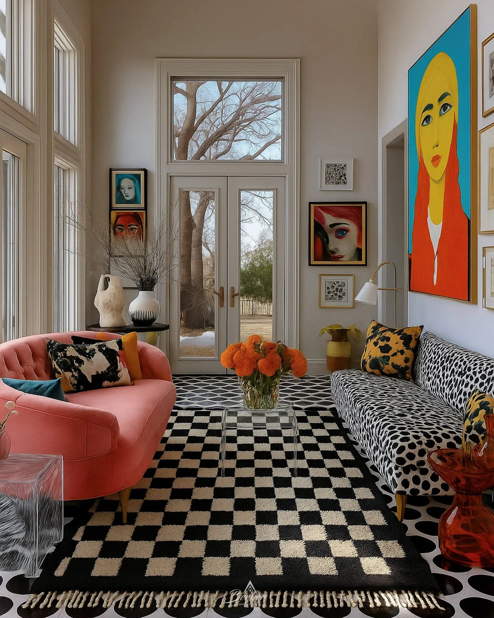 Soft Checkered Rug 3 X 5 Ft | 90 X 150 Cm / With Tassels / Short (0.4” / 1 cm)