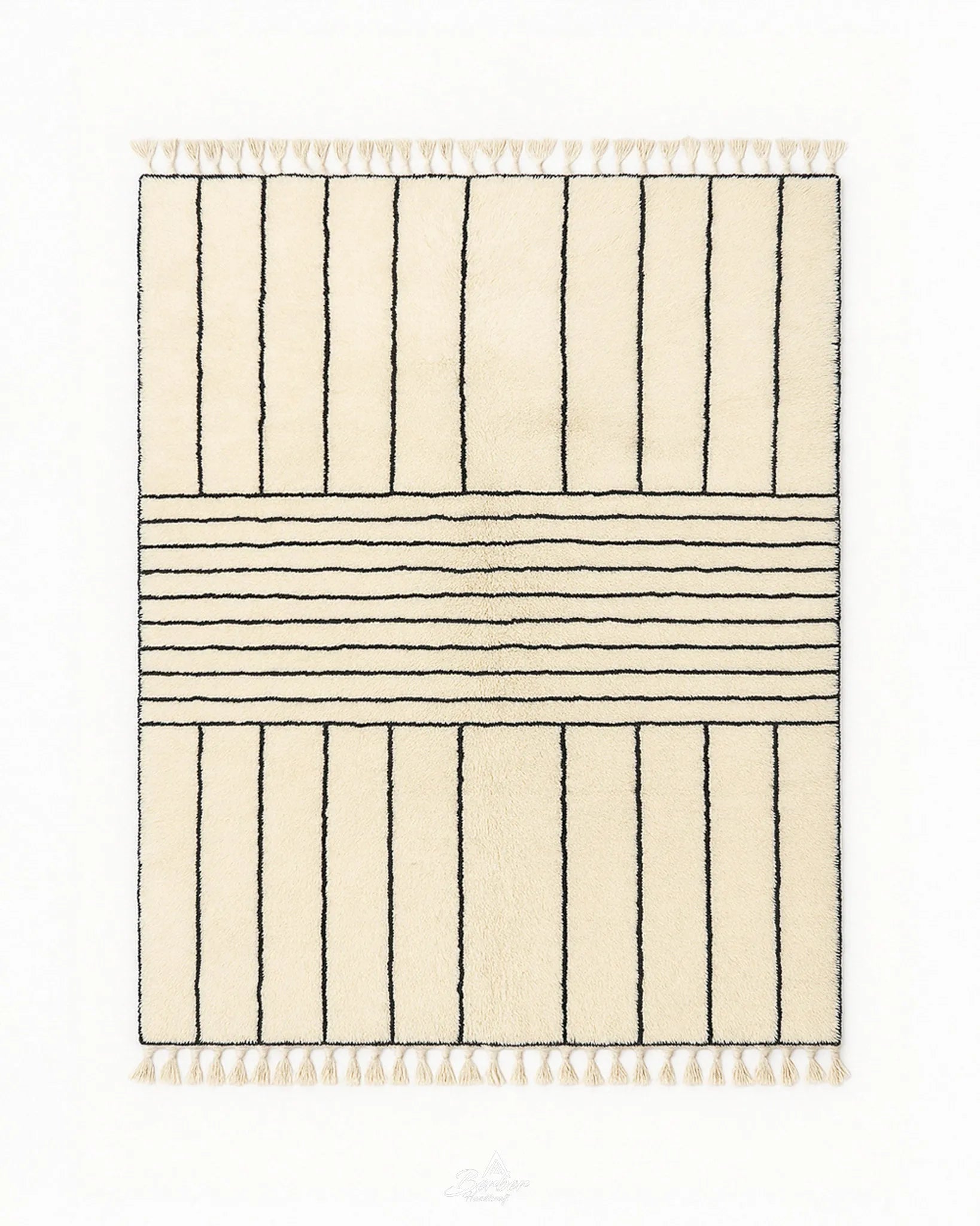 Striped Berber Rug 3 X 5 Ft | 90 X 150 Cm / With Tassels / Short (0.4” / 1 cm)