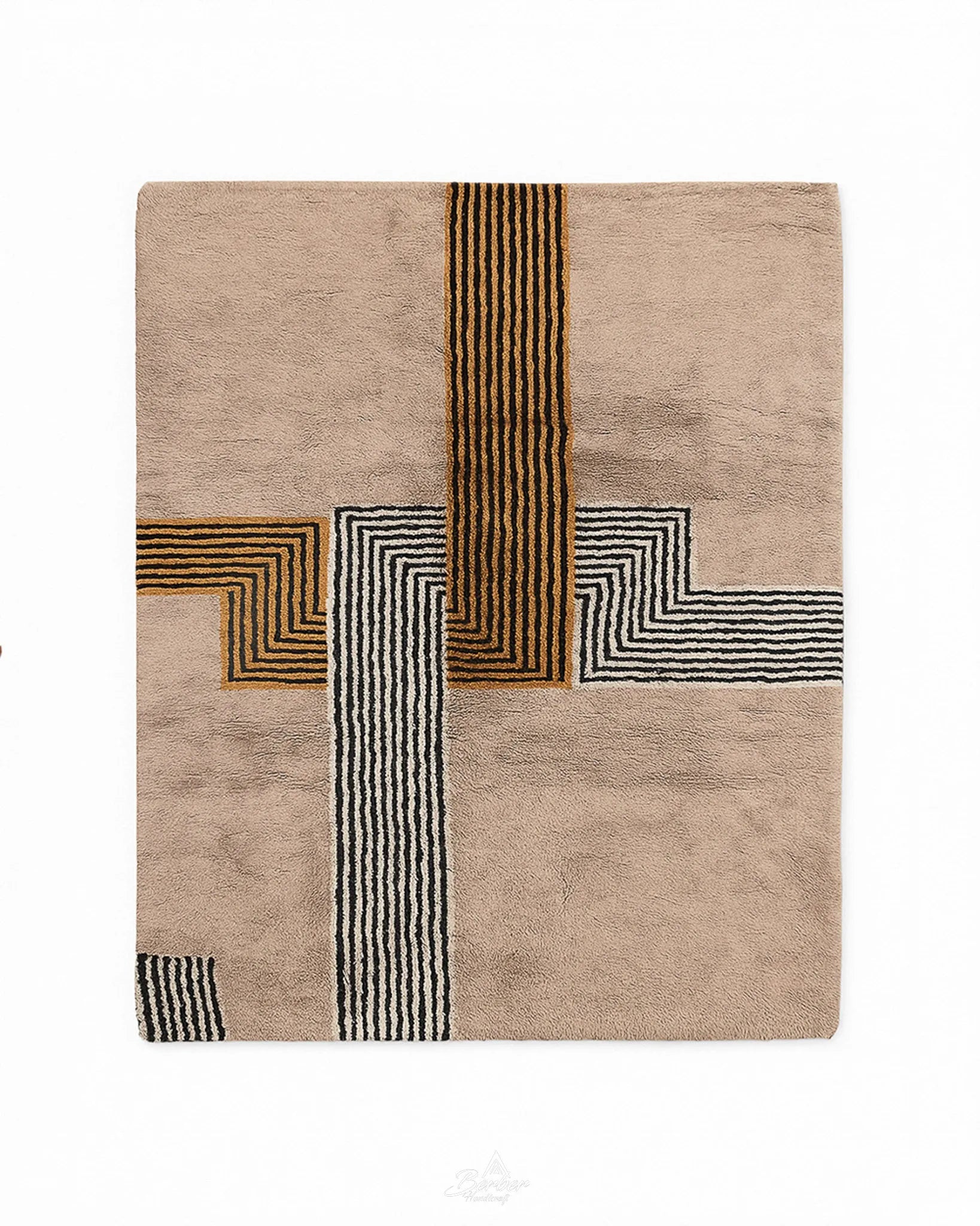 Striped Brown Moroccan Rug 3 X 5 Ft | 90 X 150 Cm / With Tassels / Short (0.4” / 1 cm)