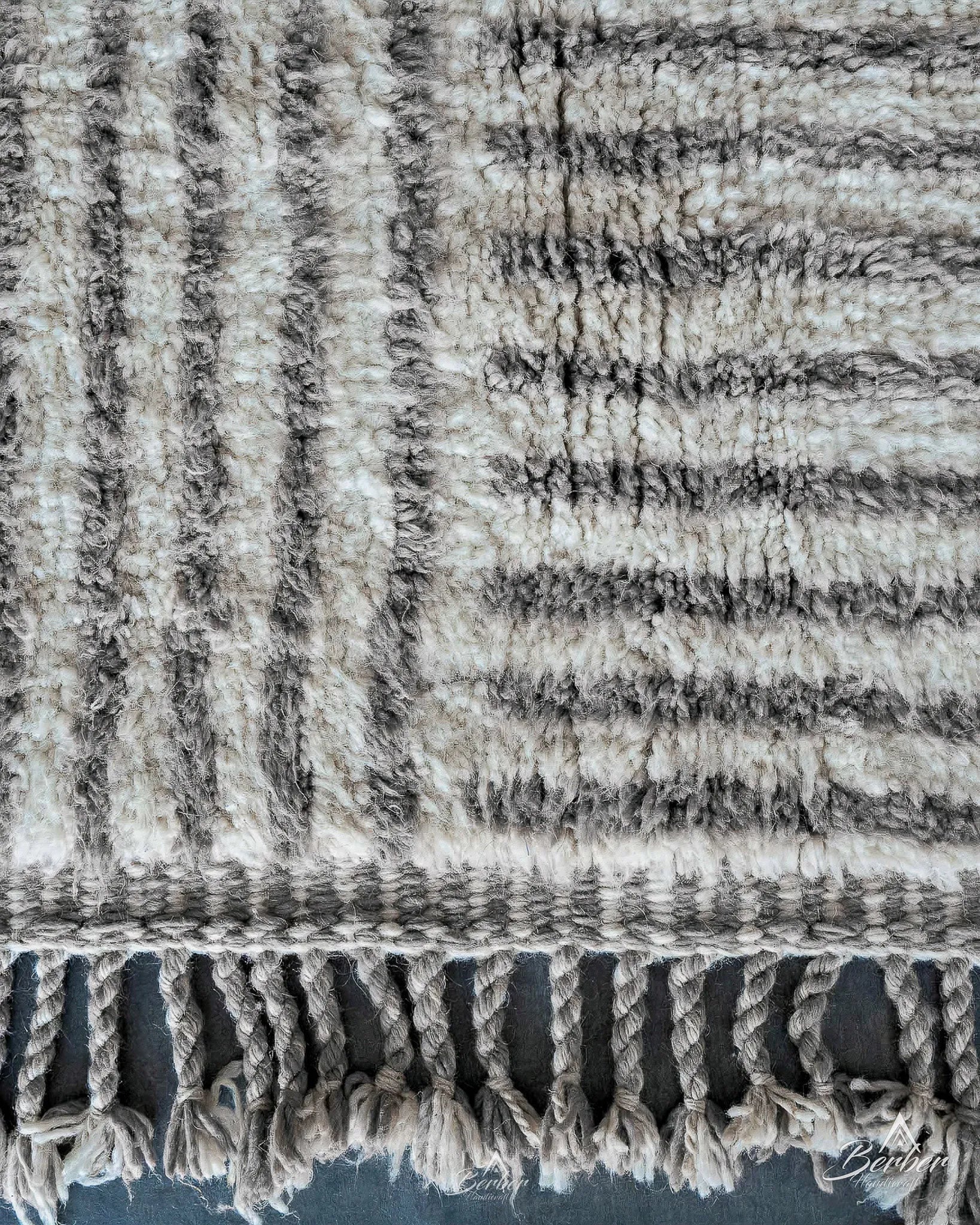 Striped Grey Moroccan rug 3 X 5 Ft | 90 X 150 Cm / With Tassels / Short (0.4” / 1 cm)
