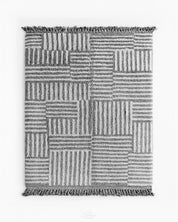 Striped Grey Moroccan rug 3 X 5 Ft | 90 X 150 Cm / With Tassels / Short (0.4” / 1 cm)