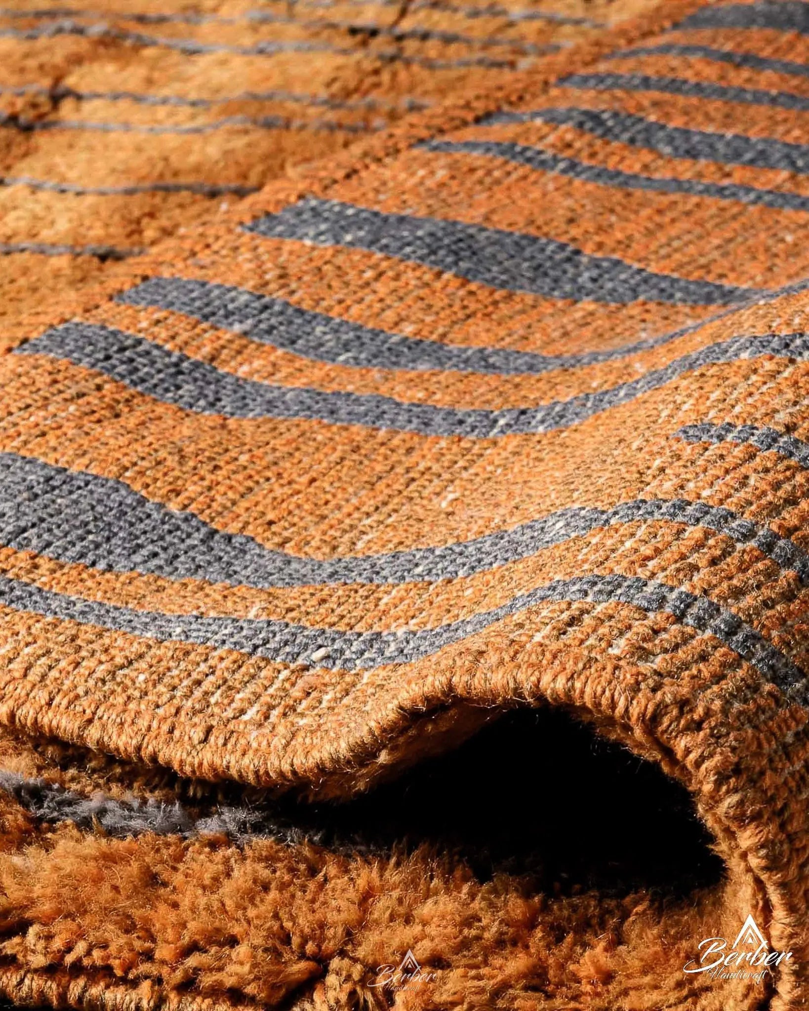 Striped Orange Morrocan Rug 3 X 5 Ft | 90 X 150 Cm / With Tassels / Short (0.4” / 1 cm)