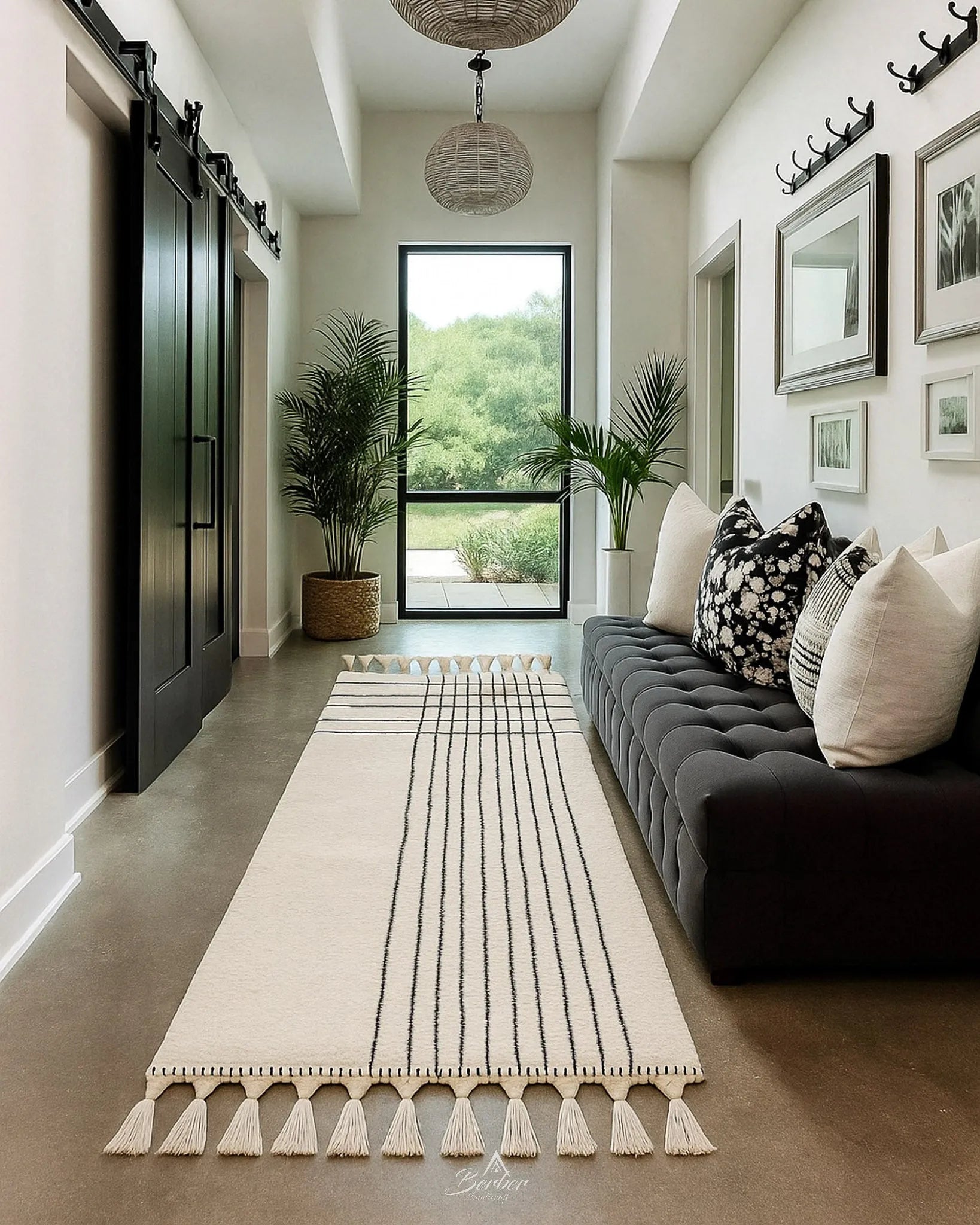 Striped Wool Runner Rug 2 X 6 Ft | 60 X 180 Cm / With Tassels / Short (0.4” / 1 cm)