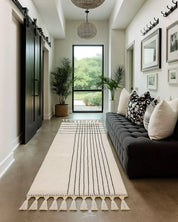 Striped Wool Runner Rug 2 X 6 Ft | 60 X 180 Cm / With Tassels / Short (0.4” / 1 cm)