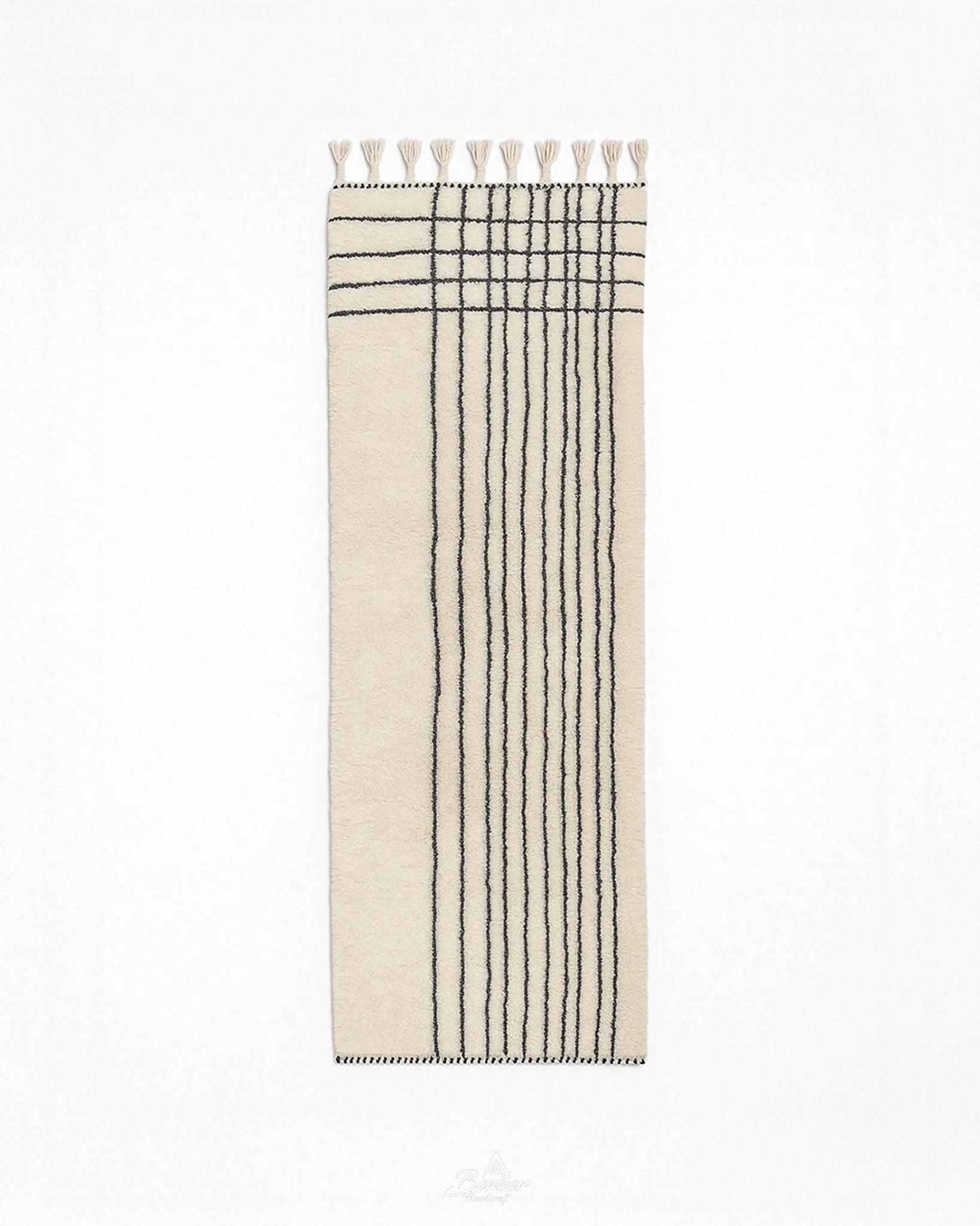 Striped Wool Runner Rug 2 X 6 Ft | 60 X 180 Cm / With Tassels / Short (0.4” / 1 cm)