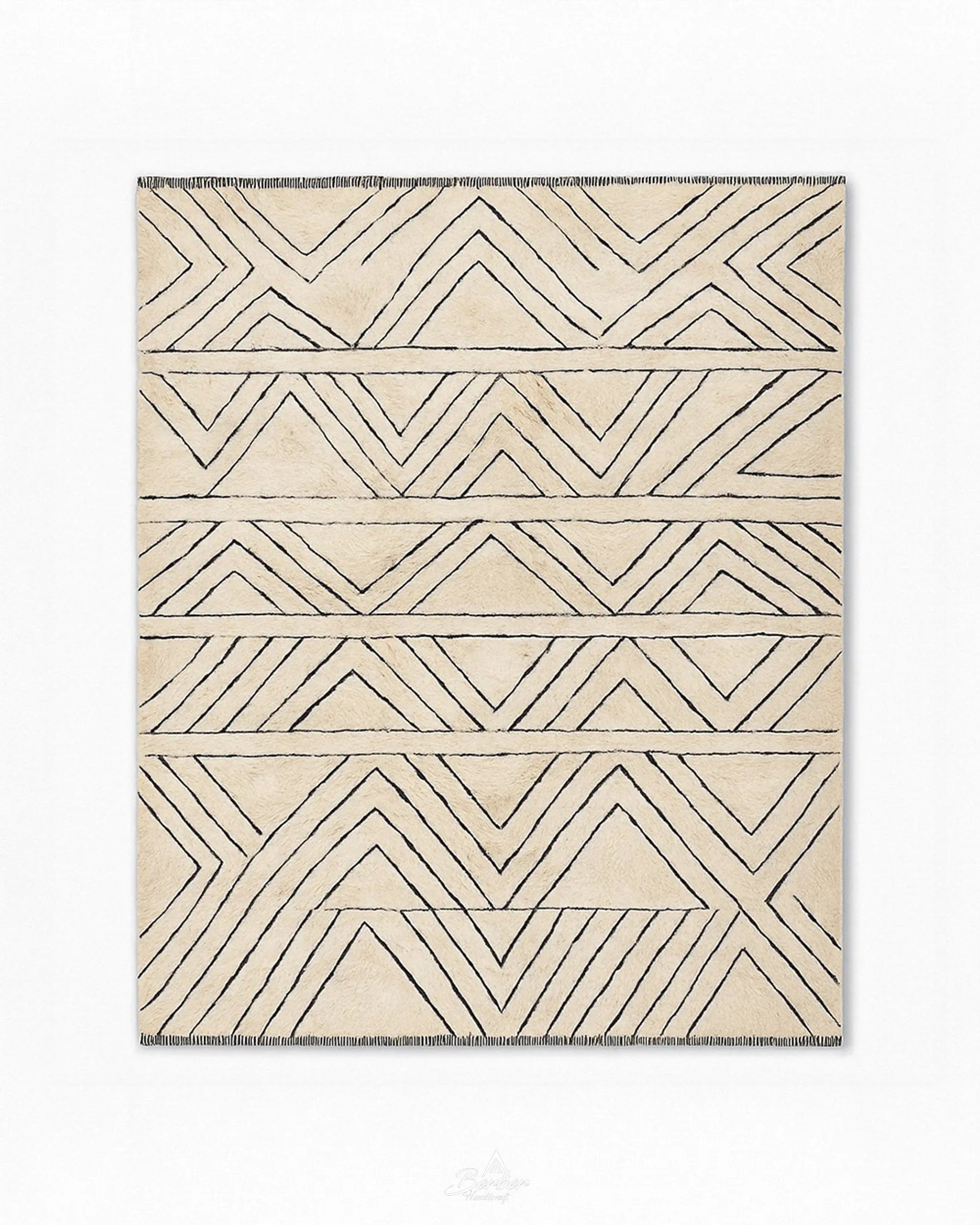 Tribal Beni Ourain Rug 3 X 5 Ft | 90 X 150 Cm / With Tassels / Short (0.4” / 1 cm)
