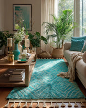 Turquoise Beni Ourain Rug 3 X 5 Ft | 90 X 150 Cm / With Tassels / Short (0.4” / 1 cm)