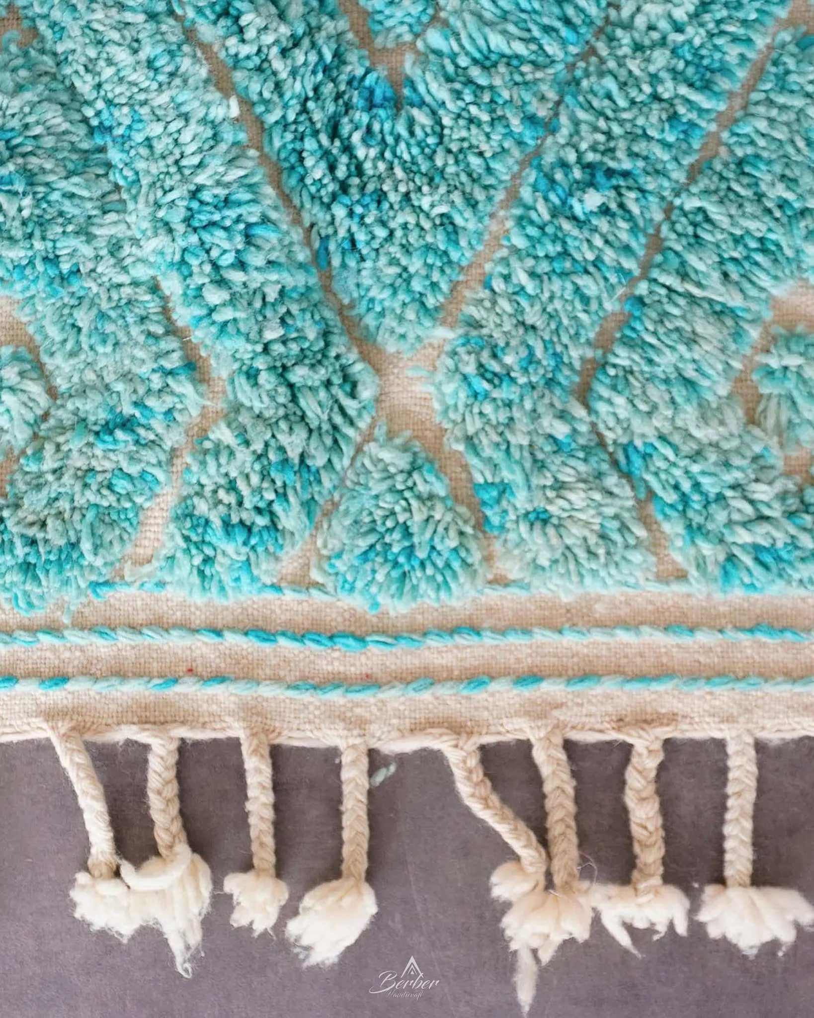 Turquoise Beni Ourain Rug 3 X 5 Ft | 90 X 150 Cm / With Tassels / Short (0.4” / 1 cm)