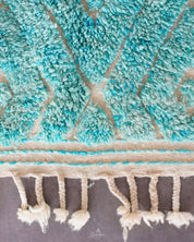Turquoise Beni Ourain Rug 3 X 5 Ft | 90 X 150 Cm / With Tassels / Short (0.4” / 1 cm)