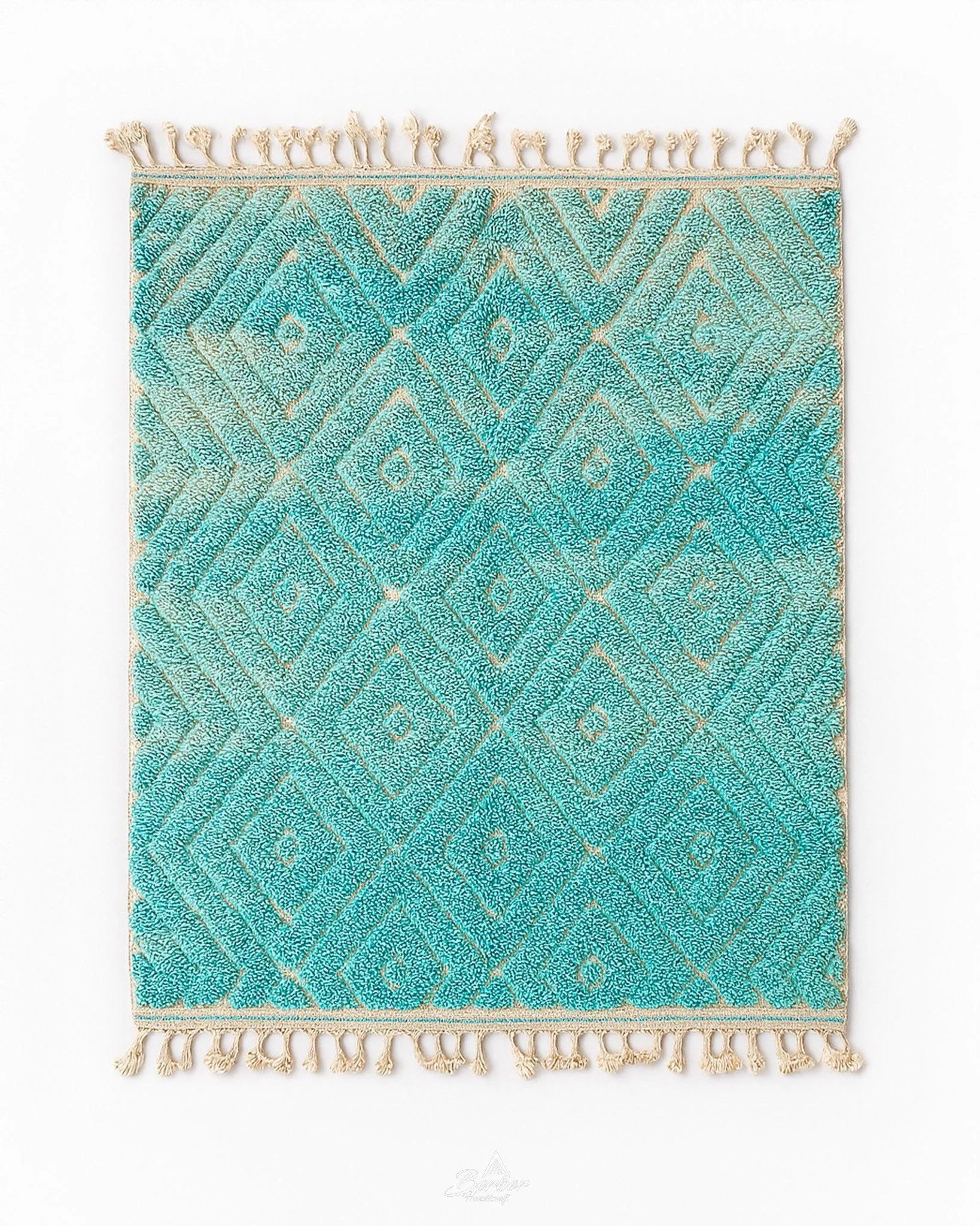 Turquoise Beni Ourain Rug 3 X 5 Ft | 90 X 150 Cm / With Tassels / Short (0.4” / 1 cm)