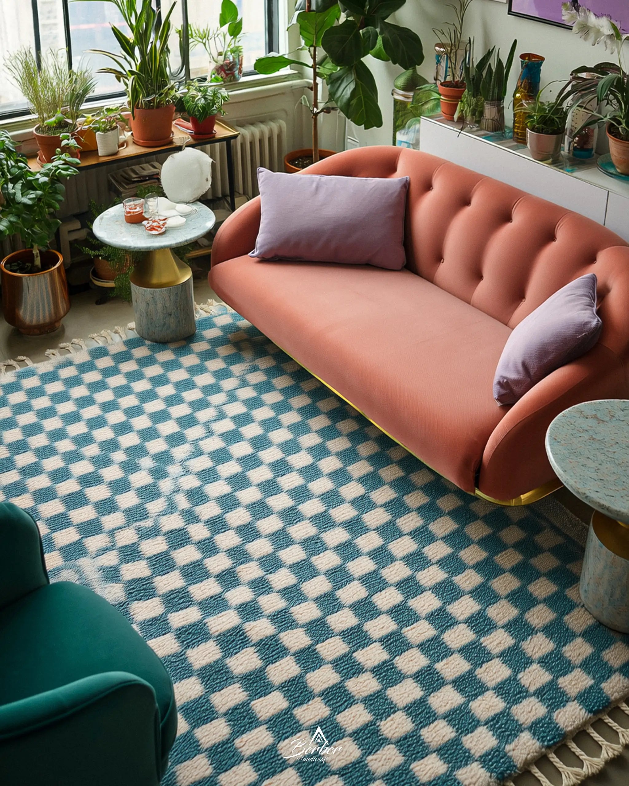 Turquoise Checkered Rug