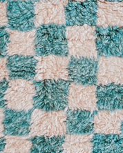 Turquoise Checkered Runner 2 X 6 Ft | 60 X 180 Cm / With Tassels / Short (0.4” / 1 cm)