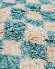 Turquoise Checkered Runner 2 X 6 Ft | 60 X 180 Cm / With Tassels / Short (0.4” / 1 cm)