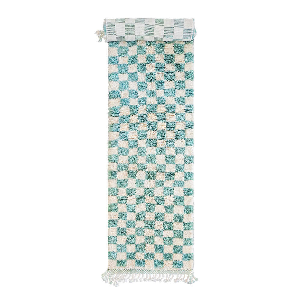 Turquoise Checkered Runner - Berber Handicraft