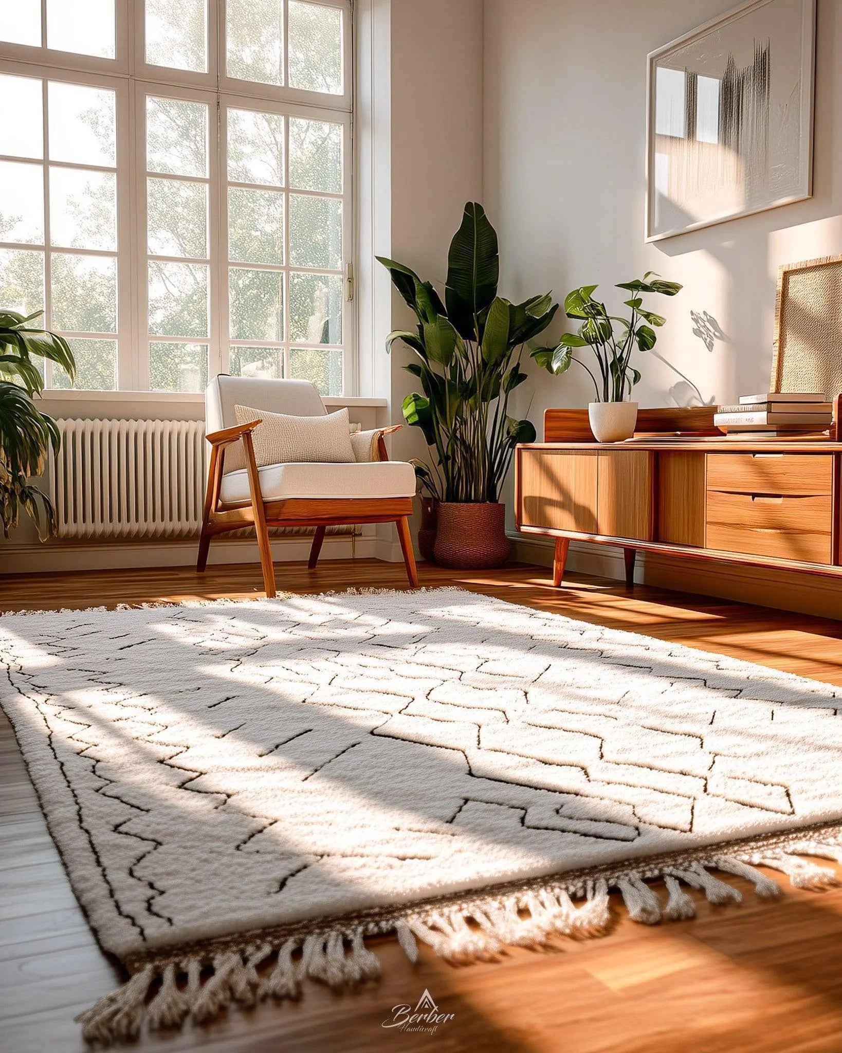 Vintage Treillis Rug 3 X 5 Ft | 90 X 150 Cm / With Tassels / Short (0.4” / 1 cm)