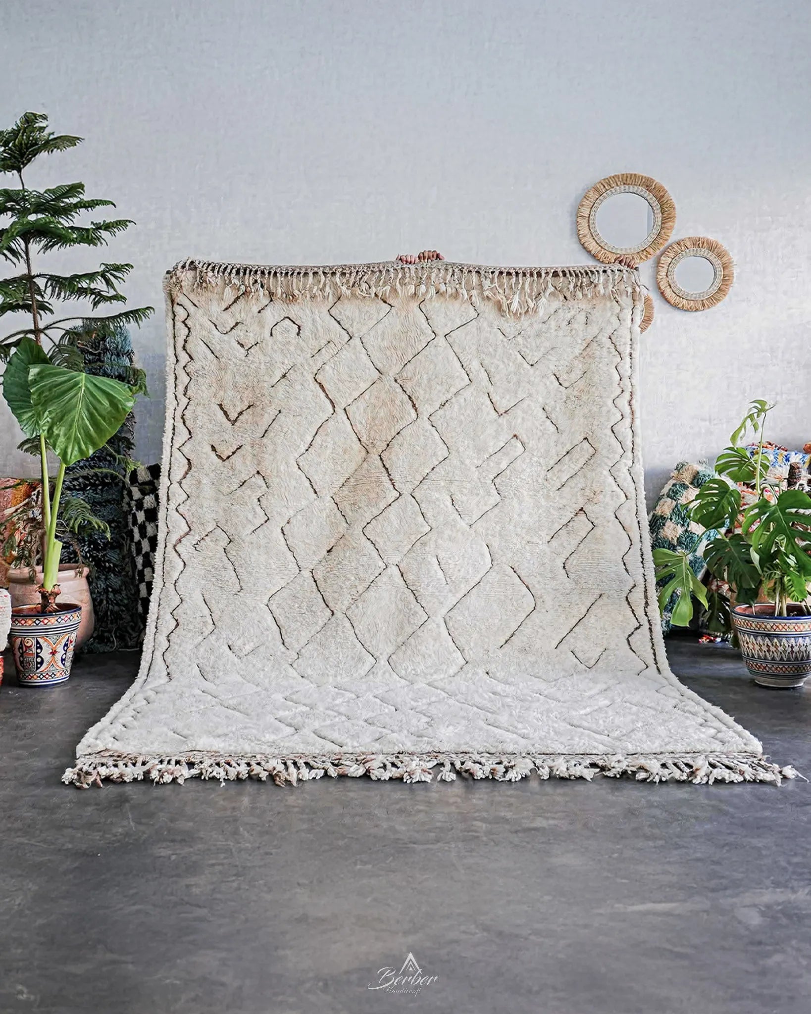 Vintage Treillis Rug 3 X 5 Ft | 90 X 150 Cm / With Tassels / Short (0.4” / 1 cm)