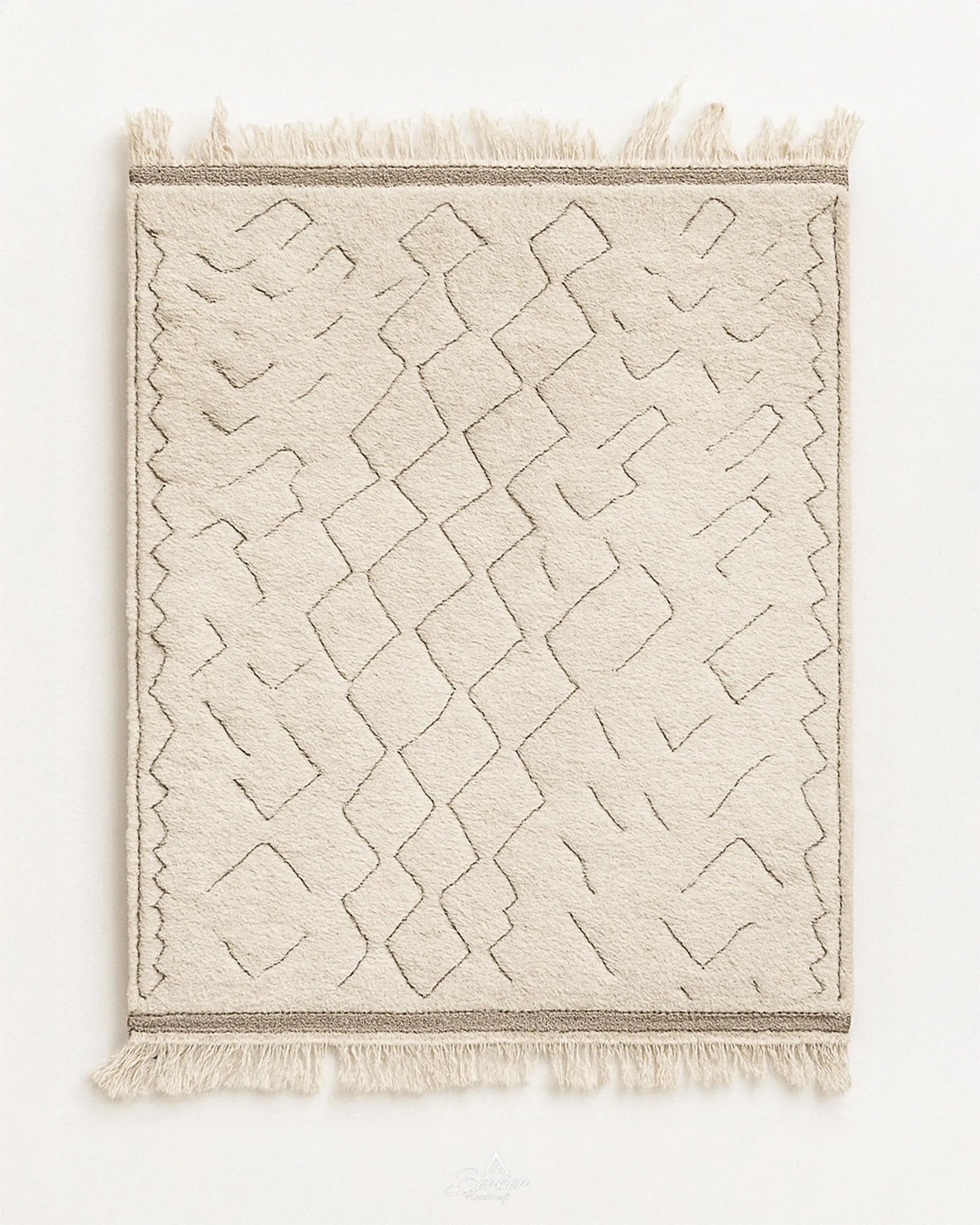 Vintage Treillis Rug 3 X 5 Ft | 90 X 150 Cm / With Tassels / Short (0.4” / 1 cm)