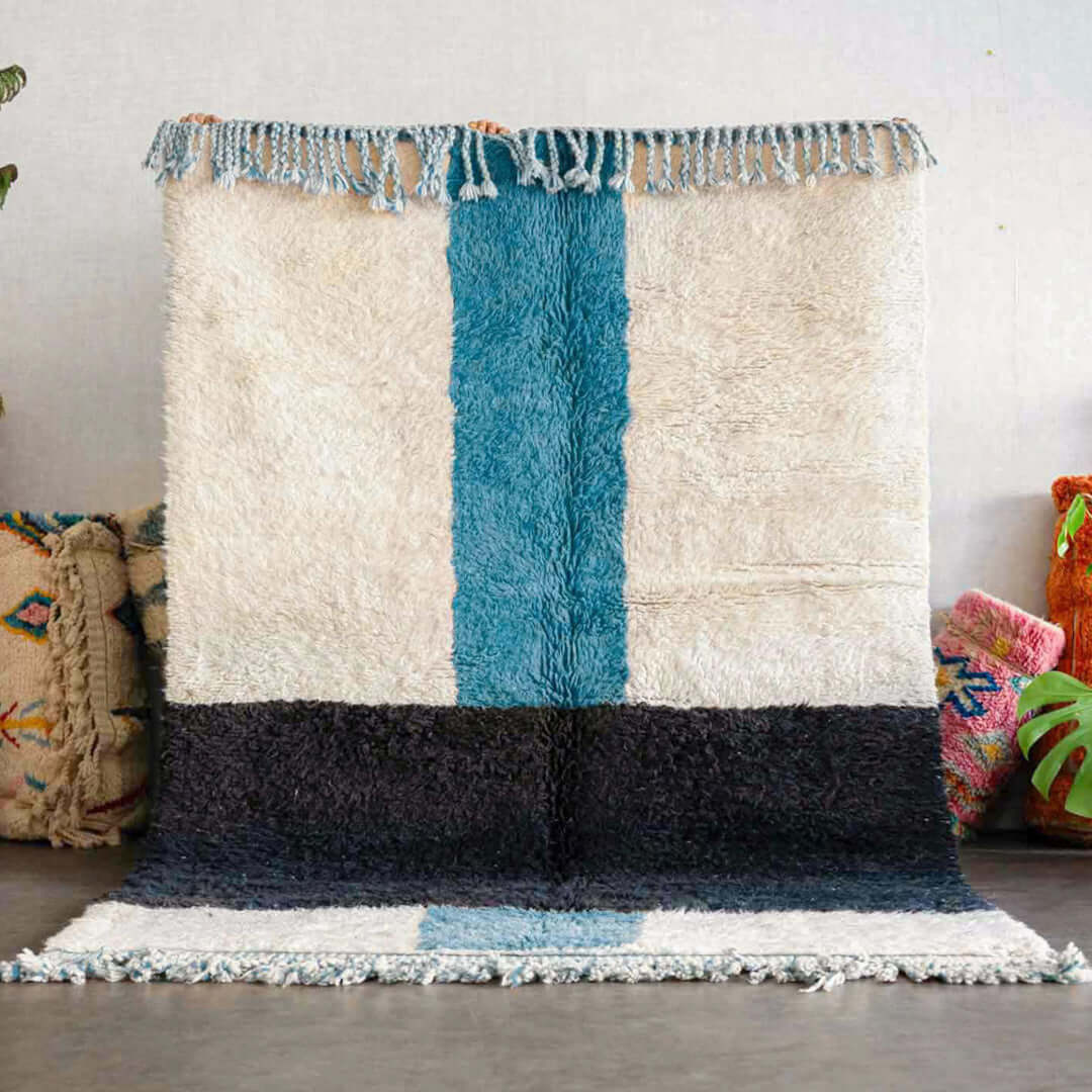 White Blue Moroccan Rug - Berber Handicraft