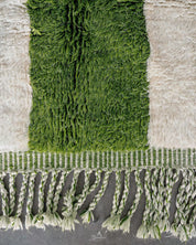 White Green Moroccan Rug 3 X 5 Ft | 90 X 150 Cm / With Tassels / Short (0.4” / 1 cm)