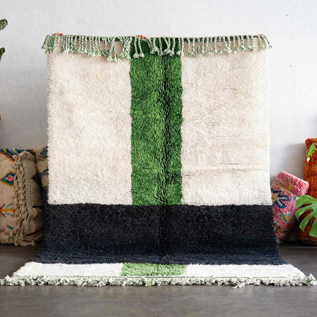 White Green Moroccan Rug - Berber Handicraft