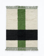 White Green Moroccan Rug 3 X 5 Ft | 90 X 150 Cm / With Tassels / Short (0.4” / 1 cm)