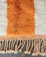 White Orange Moroccan Rug 3 X 5 Ft | 90 X 150 Cm / With Tassels / Short (0.4” / 1 cm)