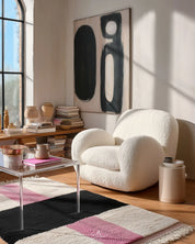 White Pink Moroccan Rug 3 X 5 Ft | 90 X 150 Cm / With Tassels / Short (0.4” / 1 cm)