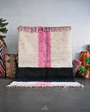 White Pink Moroccan Rug 3 X 5 Ft | 90 X 150 Cm / With Tassels / Short (0.4” / 1 cm)
