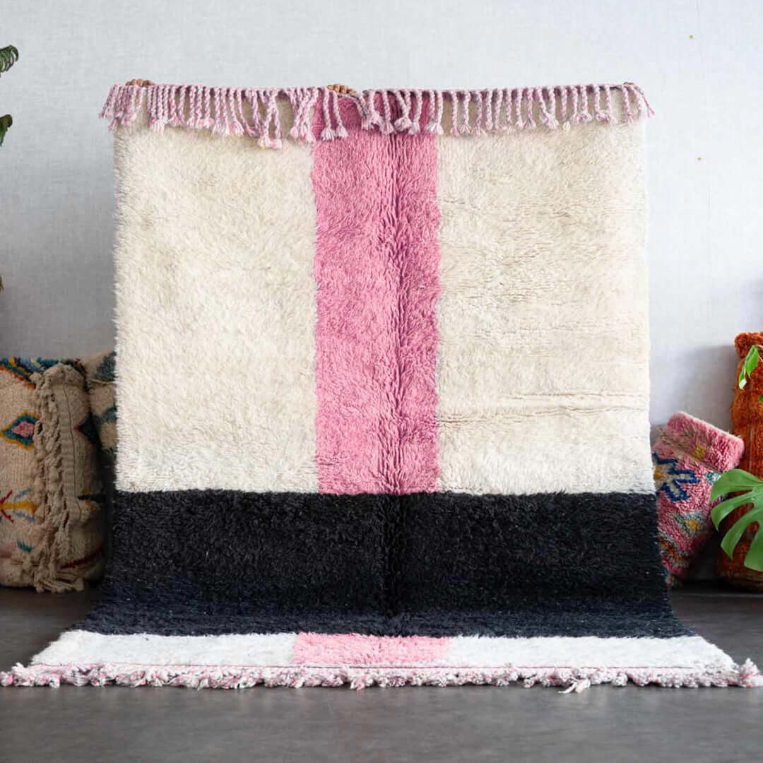 White Pink Moroccan Rug - Berber Handicraft