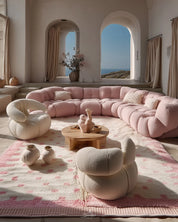 White Pink Rug 3 X 5 Ft | 90 X 150 Cm / With Tassels / Short (0.4” / 1 cm)