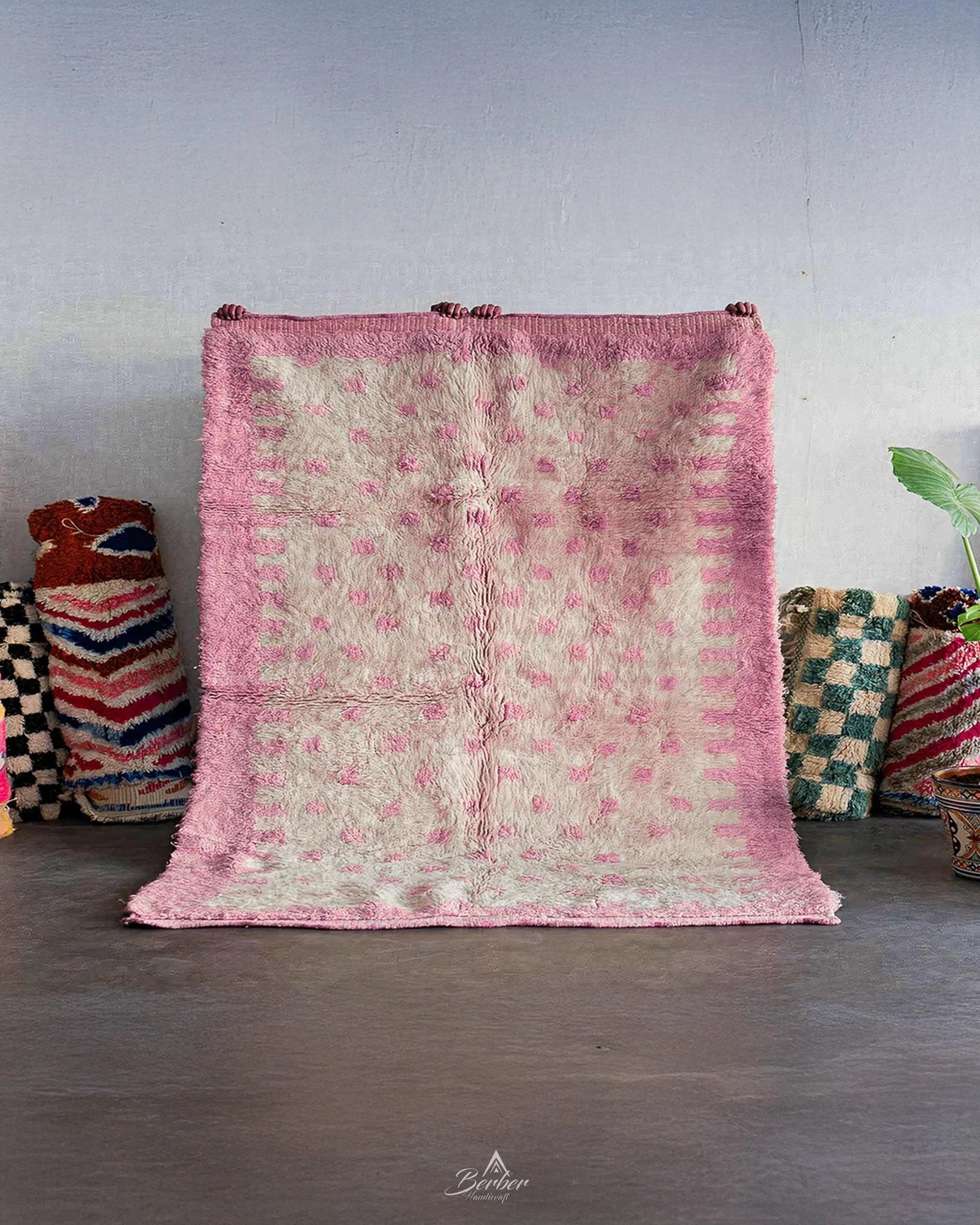 White Pink Rug 3 X 5 Ft | 90 X 150 Cm / With Tassels / Short (0.4” / 1 cm)