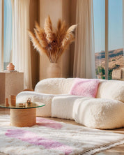 White Pink Wool Rug 3 X 5 Ft | 90 X 150 Cm / With Tassels / Short (0.4” / 1 cm)